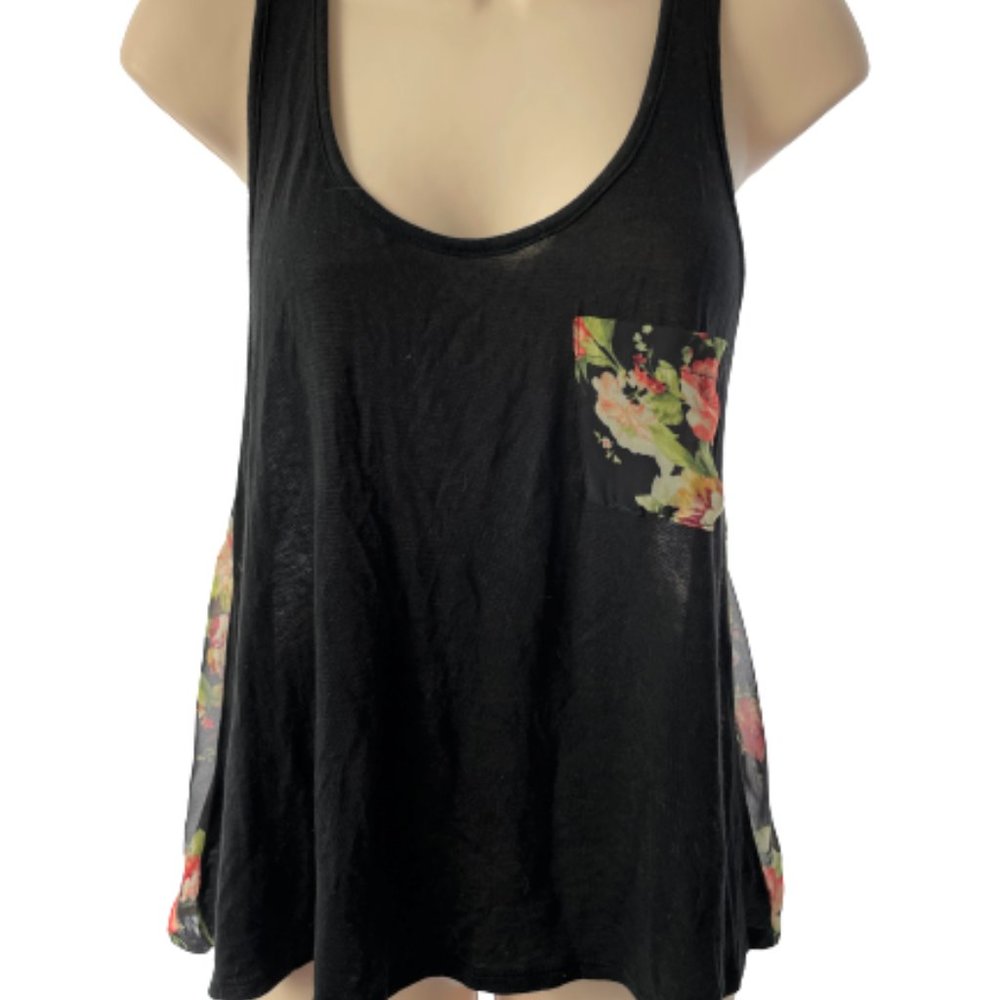 NWOT M WET SEAL Black Sheer Floral Racerback Tank!